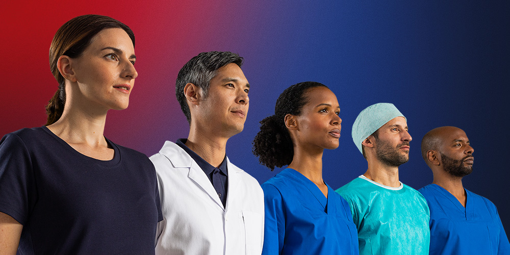 Image showing different HCPs standing in line against antimicrobial resistance. Image showing different HCPs standing in line against antimicrobial resistance.